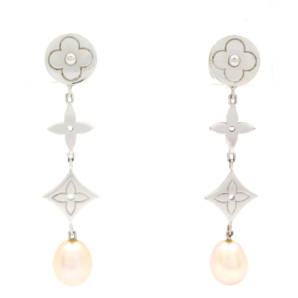 Louis Vuitton Perle Pandan d'Oreille Earrings 18K White Gold Pearl